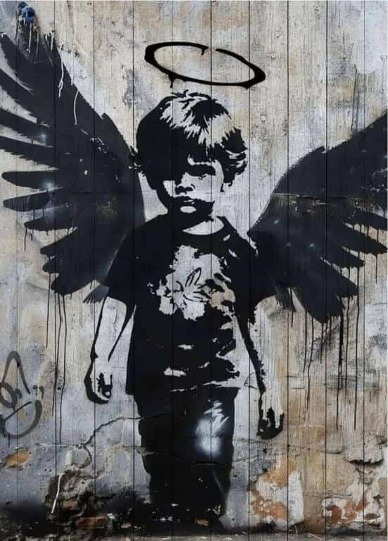 Un enfant figuré avec des ailes d'ange, personnifiant la protection bienveillante d'un ange gardien.